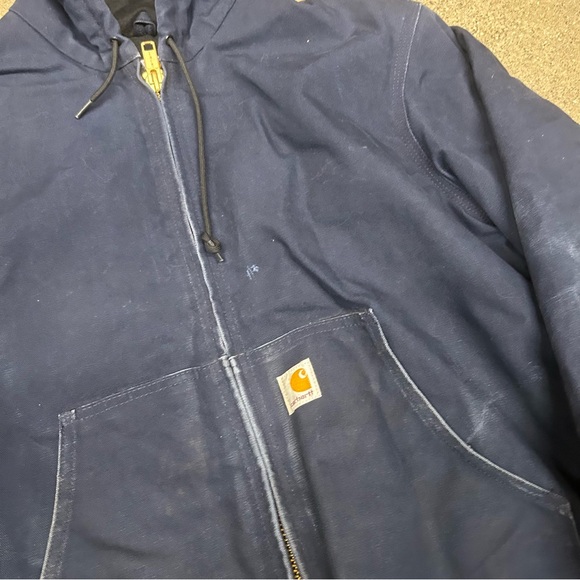 Vintage Carhartt Jacket Mens Large Navy Blue J140 DNY Hooded Active Workwear - Picture 3 of 11